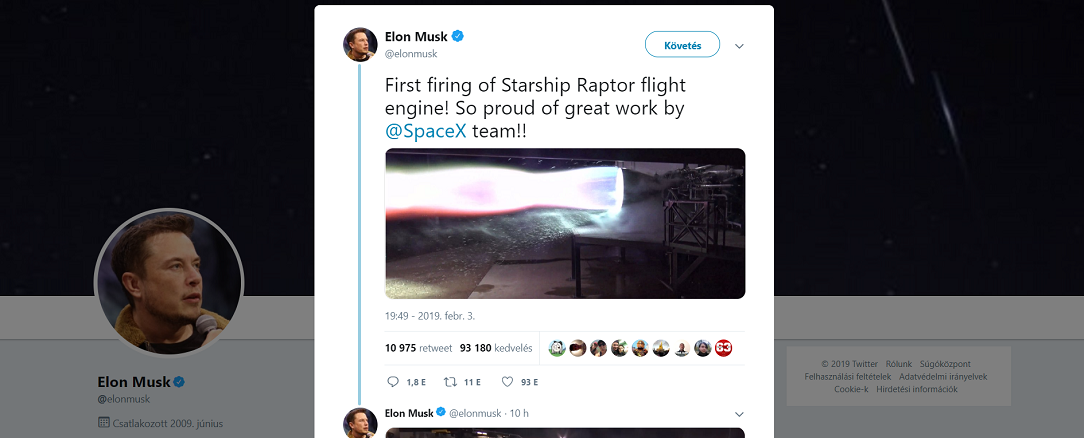 Elon Musk hajtóművet villantott a Twitteren
