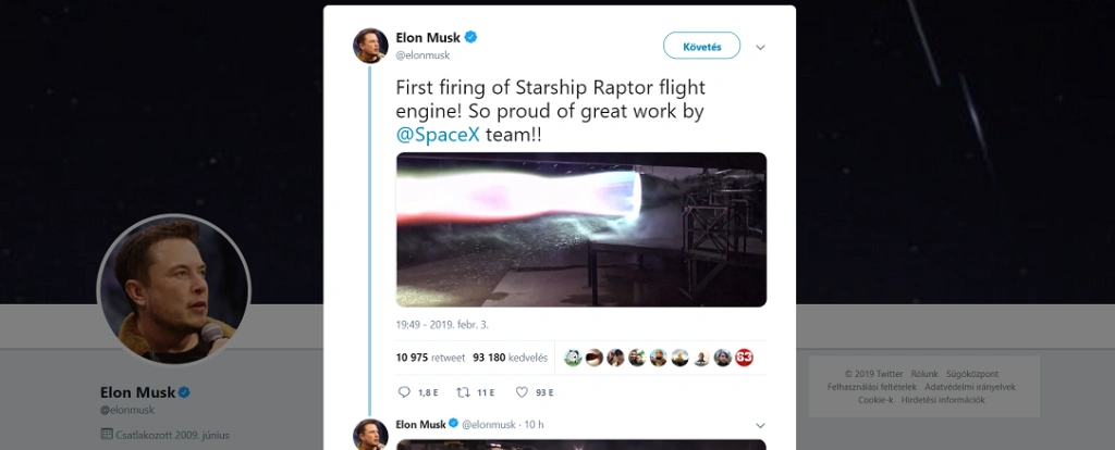 Elon Musk hajtóművet villantott a Twitteren