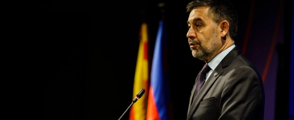 Josep María Bartomeu, az FC Barcelona elnöke 2020 októberében sajtótájákoztatót tart, hogy bejelentse lemondását. Fotó: FCB/Press
