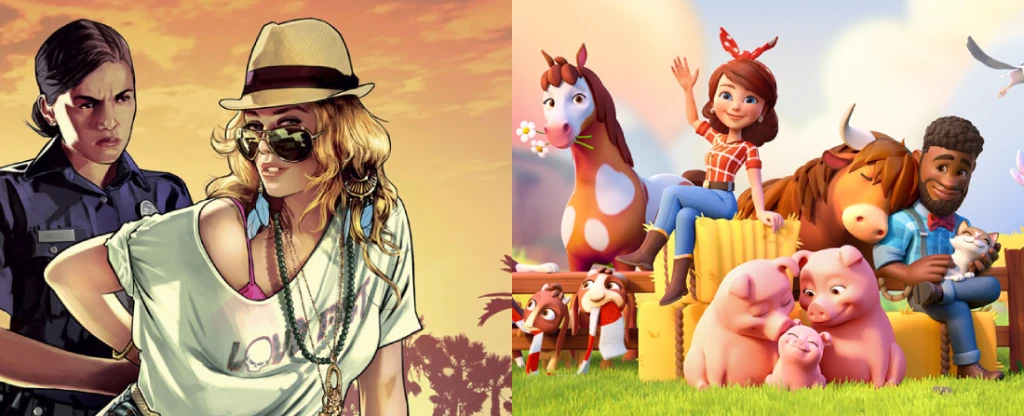 Grand Theft Auto V és Farmville 3. Fotó: Take-Two Interactive // Zynga