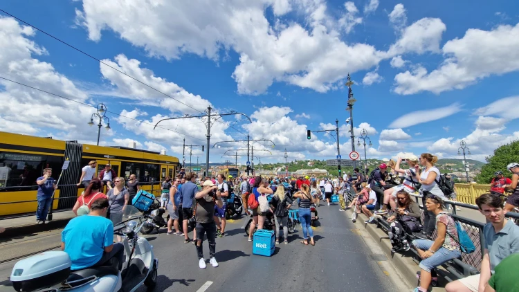 Elfoglalták a Margit hidat a katás tüntetők – képek_14