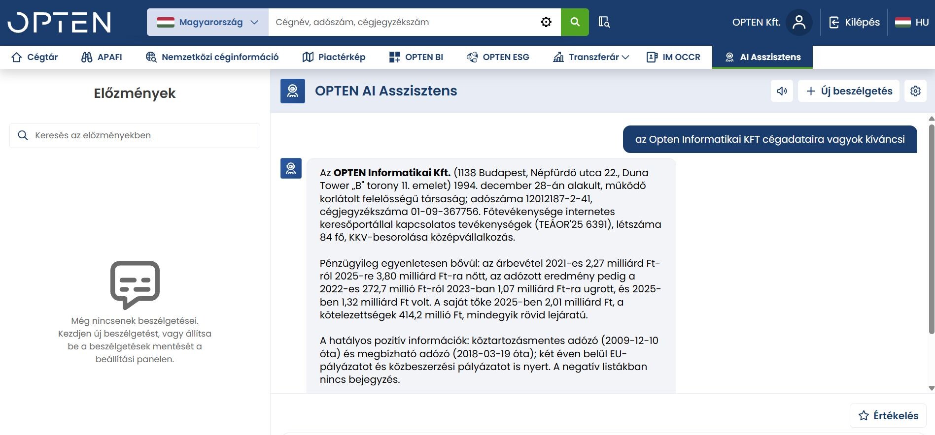 Opten cegadatok