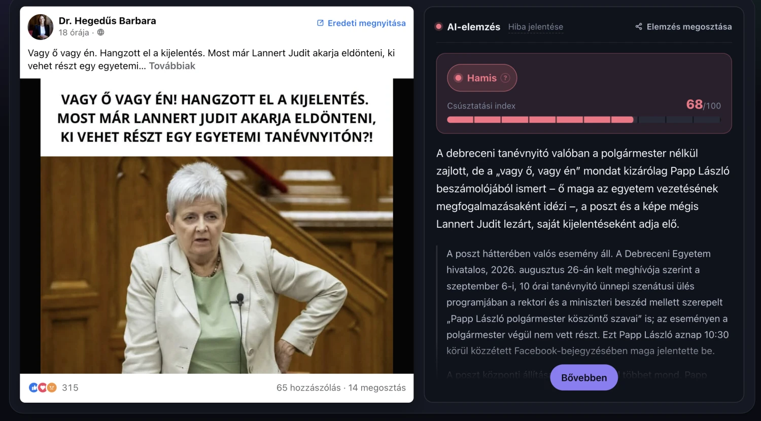 Így néz ki egy bejegyzés a Mithazudnak.hu felületén.
